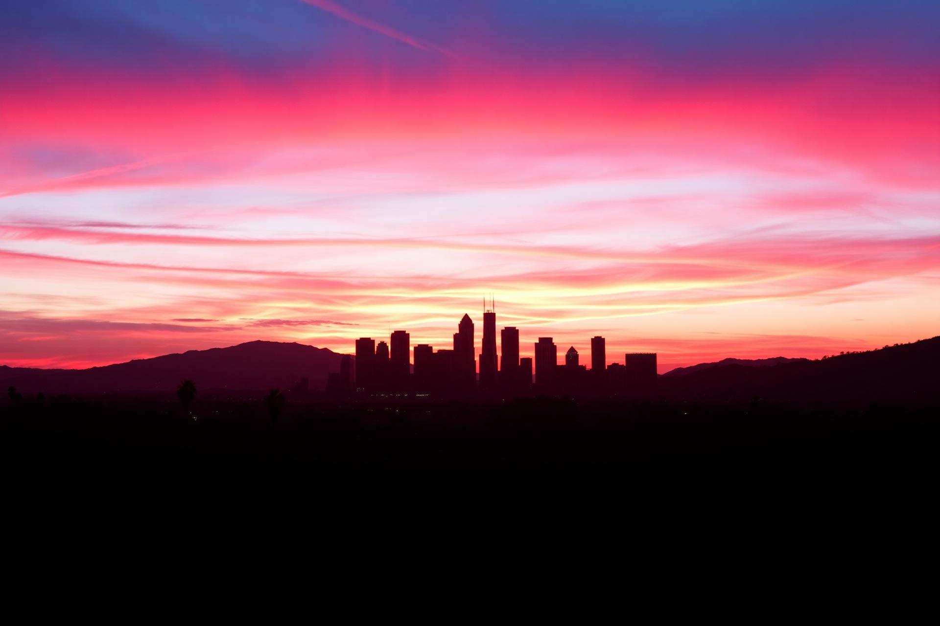 Los Angeles skyline at sunset